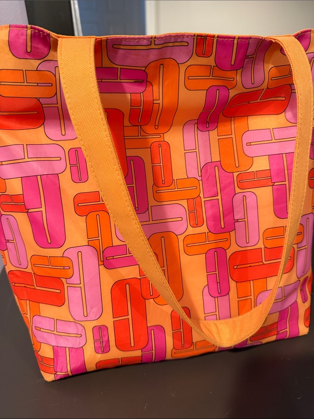 Clinique Orange Pink Red Geo-Print Reversible Tote